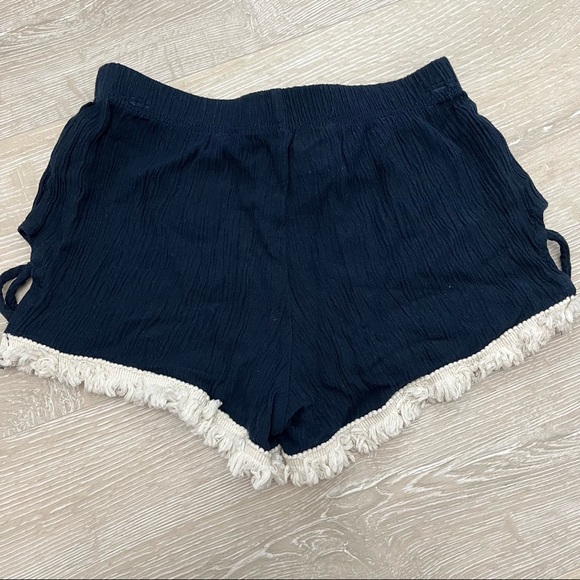 Vintage Havana Navy Blue Fringe Hem Side X Shorts Size: Medium - Picture 3 of 6